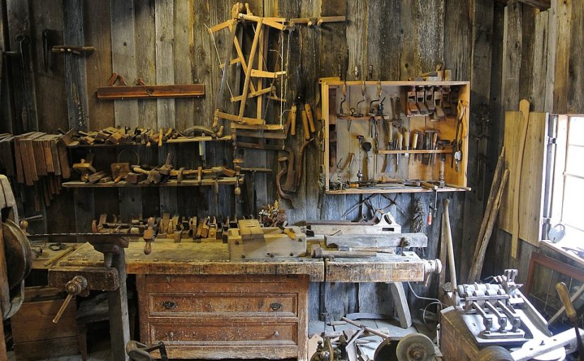 Garage or Workshop with many old tools.